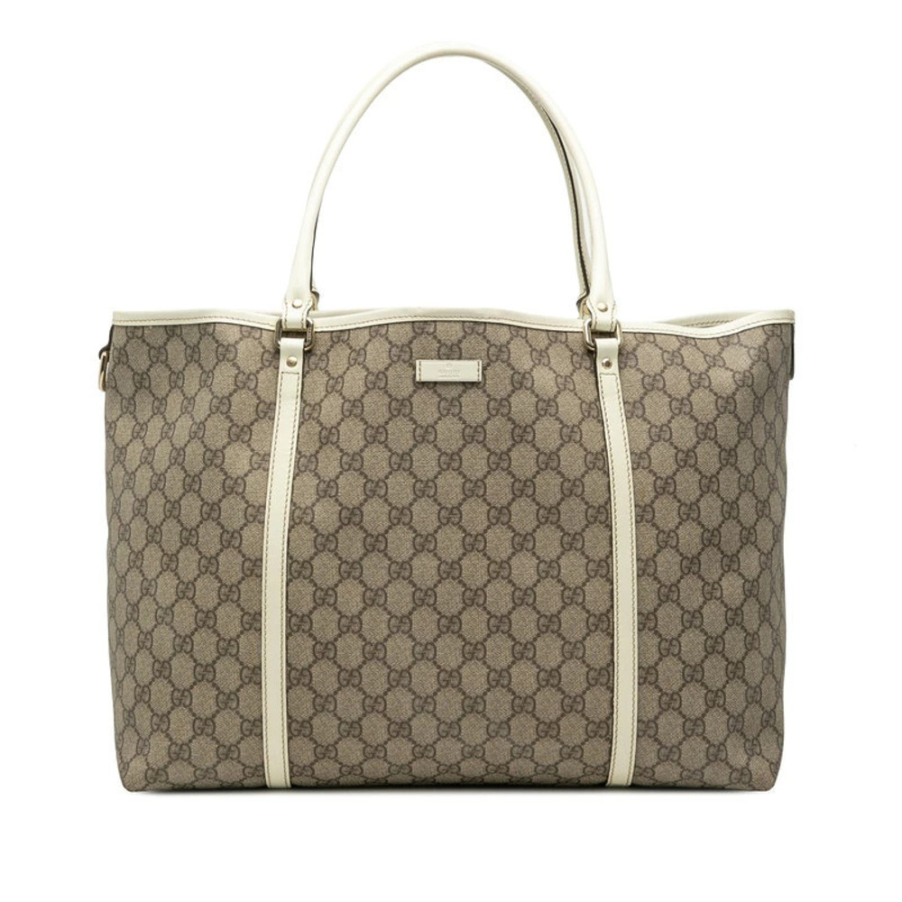 Gucci GG Supreme Tote Bag Beige Cream White Leather